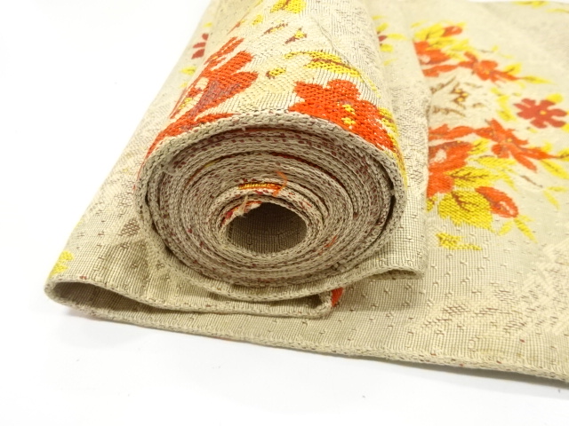  アンティーク　花模様織り出し　名古屋帯地反物